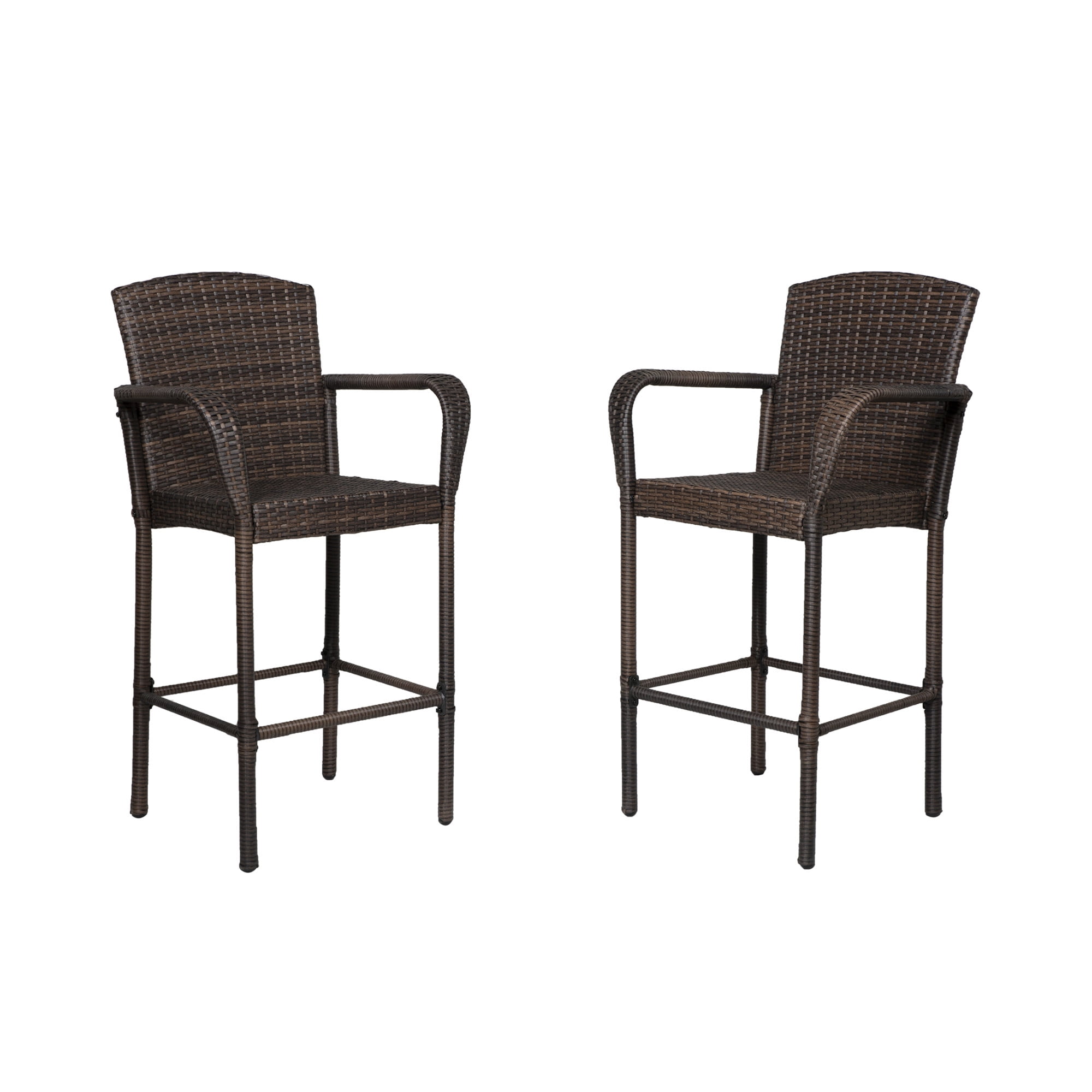 Crosley Furniture Bradenton Outdoor Wicker 29-inch Bar Stools Weathered Brown with Sand Cushions Set of 2 
