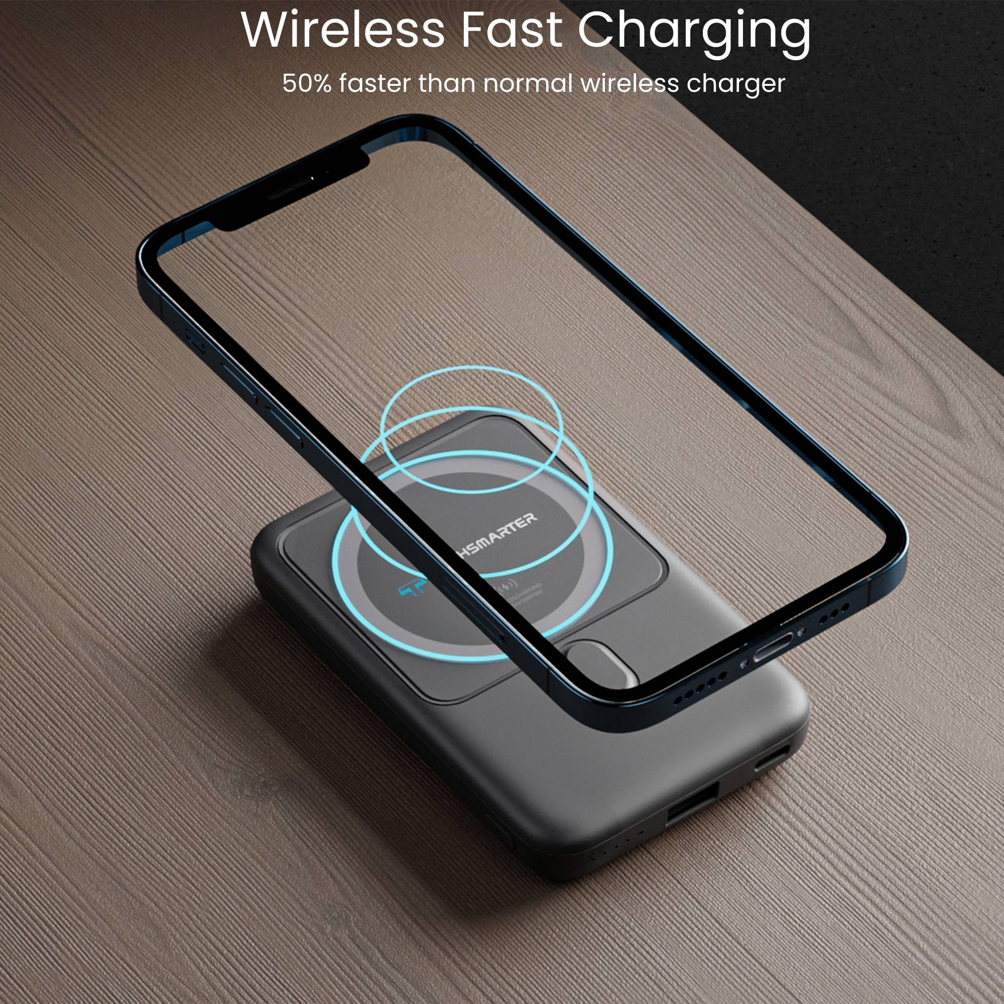 Techsmarter 10000mAh Magnetic Wireless Power Bank with Kickstand, Portable Charger for iPhone 12, 13, 14, 15 only