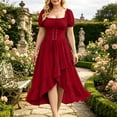 thumbnail image 2 of SAWOBUUN Renaissance Dress Women Medieval Gothic Dress Short Sleeve Lace-Up Bodice High-Low Ruffle Hem Maxi Dress for Halloween, 2 of 8