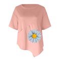 thumbnail image 4 of Chemises d'Été pour Femmes Col Rond Imprimé Coton Lin Haut Grande Taille Ourlet Irrégulier Décontracté Confortable Manches Courtes Blouse, 4 of 4