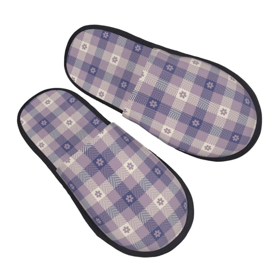 House Slippers for Women Men - Purple Gingham Check Plaid Lightweight House Shoes Fuzzy Slippers, Soft Slip-On Cozy House Slippers for Woman Indoor Outdoor