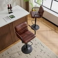 thumbnail image 3 of Bar Stools Set of 2, PU Leather Adjustable Height 360° Swivel Barstools with Backrest and Armrests, Counter Height Bar Chairs for Kitchen Island, Bar, Dining Room, Reddish Brown, 3 of 13