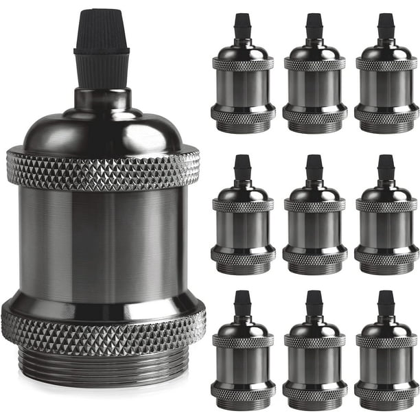 MINKUROW Vintage E27 Casquillo sólido, casquillo de aluminio y cerámica, adaptador de casquillo de bombilla de tornillo Edison, lámpara de pared, mesa, piso o techo de bricolaje, negro perla, paquete de 10 oso de fresa Electrónica