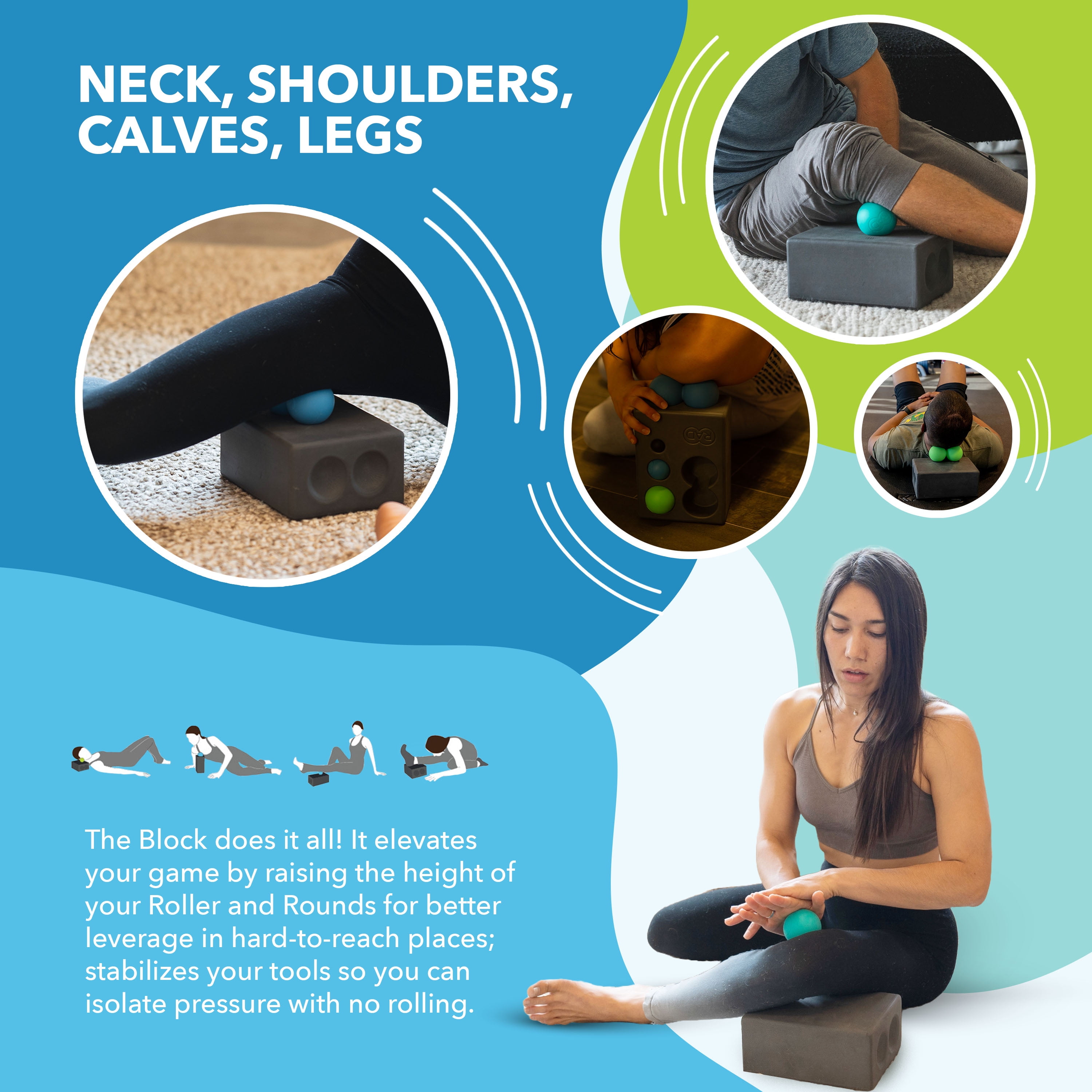 RAD Block – Multi-Use EVA Foam Standard Yoga Block - Storage and Leverage for RAD Massage Balls Travel-Friendly - Grey - One