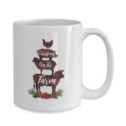 Christmas On The Farm Animals Buffalo Plaid White Gift coffee mug