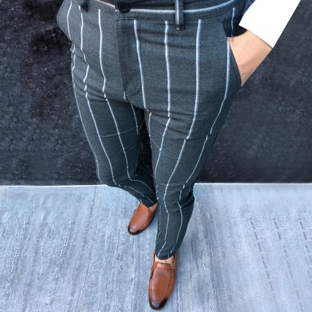 RKSTN Pants for Men Fall Striped Business Straight Pants Loose Trousers Straight Leg Pants