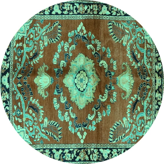 Ahgly Company Indoor Round Persian Turquoise Blue Traditional Area Rugs, 3' Round