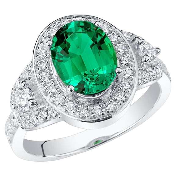 PEORA 2.50 Carats Created Colombian Emerald Lab Grown Diamond Vintage Ring in 14K White Gold, Oval Shape, Size 7
