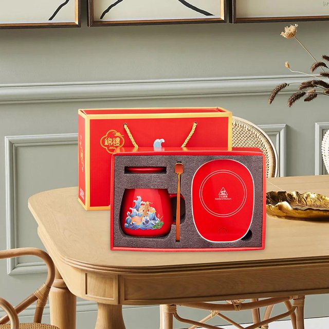 Chauffe-café et Ensemble de Tasses Intelligent 55 Degrés avec Couvercle et Cuillère Rouge