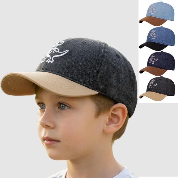 SGFCWSX Boys Baseball Cap Wide Brim UV Protection Adjustable Print Breathable Summer Daily Outdoor Hats for Kids Black Size 2-6 Years