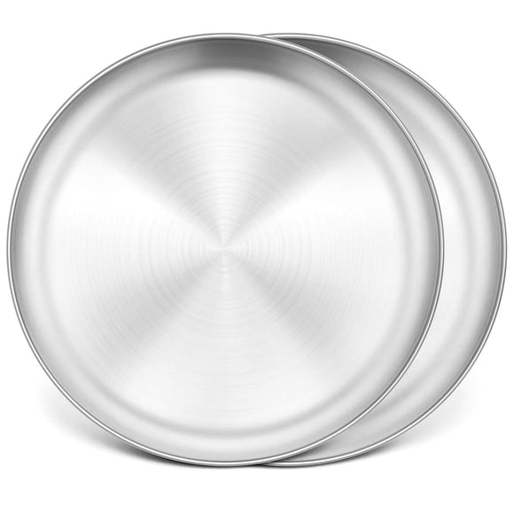 13½ Inch Pizza Pan Set of 2, P&P CHEF Stainless Steel Pizza Tray, Round Pizza Plate for Pie Cookie Pizza Cake, Non Toxic & Heavy Duty, Brushed Finis
