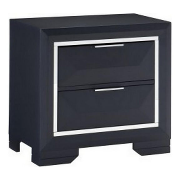 Rosy 27 Inch Nightstand- 2 Drawers- Chrome Accents- Midnight Blue Wood