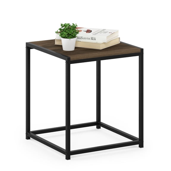 Furinno Camnus Side Table, Rustic Brown End Table with Metal Frame, Square Open Frame Night Stand, Bedside Table, Easy Assembly, for Living Room, Bedroom, Brown Walnut