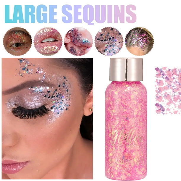Gel con purpurina lentejuelas grandes brillo corporal maquillaje brillante para cara uñas ojos labios