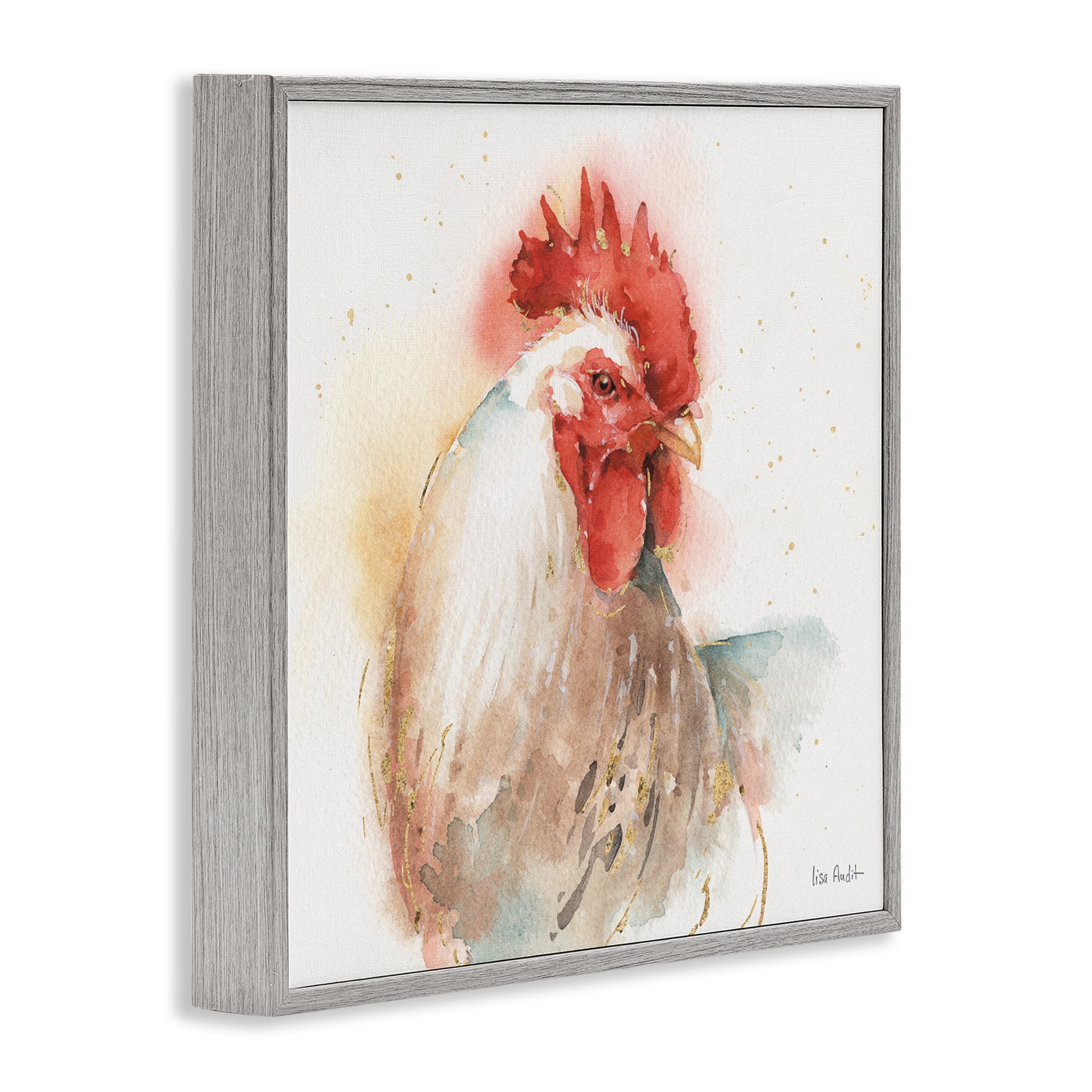 Stupell Industries Hen with Watercolor Splash Animals & Insects Painting Gray Framed Art Print Wall Art, 12 x 12