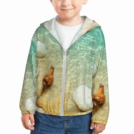 

Lukts Starfish And Seashell On The Beach Print Children s Long-Sleeved Sun Protection Clothing Hooded Sweatshirts for Boys and Girls Outdoor Sports-4 Years