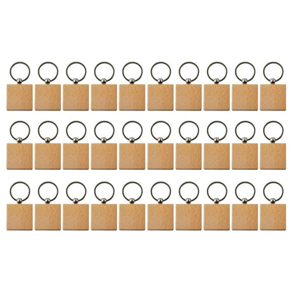 30Pcs Blank Square -Shaped Wooden Keychain DIY Wood Keychains Key Tags DIY Gifts