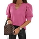 thumbnail image 1 of Jersey Goranbon para mujer, manga corta, abullonado, rosa intenso, 1 of 2