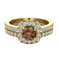 thumbnail image 4 of Champagne Diamond Engagement Ring Round Cut Champagne Diamond Cushion Halo Rings 14K Gold 1.00 Carat (H,SI), 4 of 5