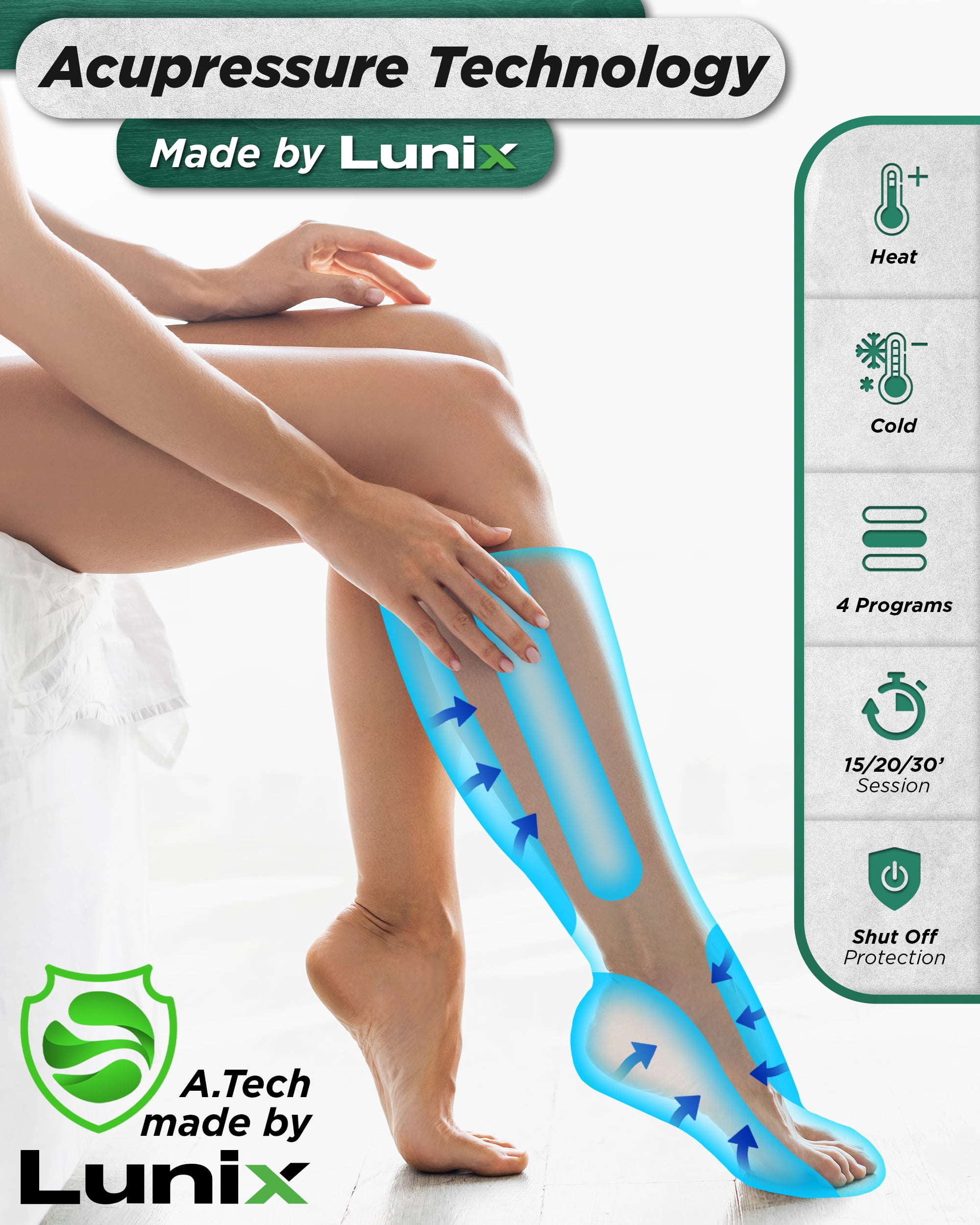Lunix LX1 Foot and Calf Compression Massager, Cordless Rechargeable Leg Massager with Heat, Charcoal Black
