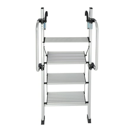 4-Step Floor Standing Bed Ladder Ladder w/ Adjustable Handrail 150kg/330.69lbs Silver