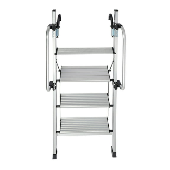 4-Step Floor Standing Bed Ladder Ladder w/ Adjustable Handrail 150kg/330.69lbs Silver