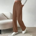 thumbnail image 6 of Guluxicc Womens Winter Thermal Long Johns Pants Casual Fleece Elastic Waist Pants Straight Leg Trousers, Brown, M, 6 of 8