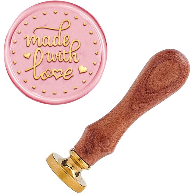 1PC Brass Sealing Wax Seal Stamp Removable Wood Handle Word Made with Love Pattern 25mm
