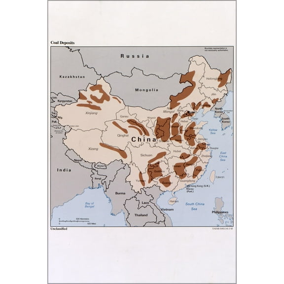 24"x36" Gallery Poster, cia map of Coal deposits in China 1991