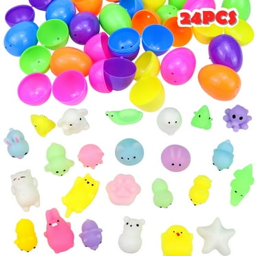 24 pre-filled Easter eggs filled with 24 mochi squishy toys for kids, Easter eggs to fill for Easter party supplies, for Easter theme party favor, Easter egg hunt,