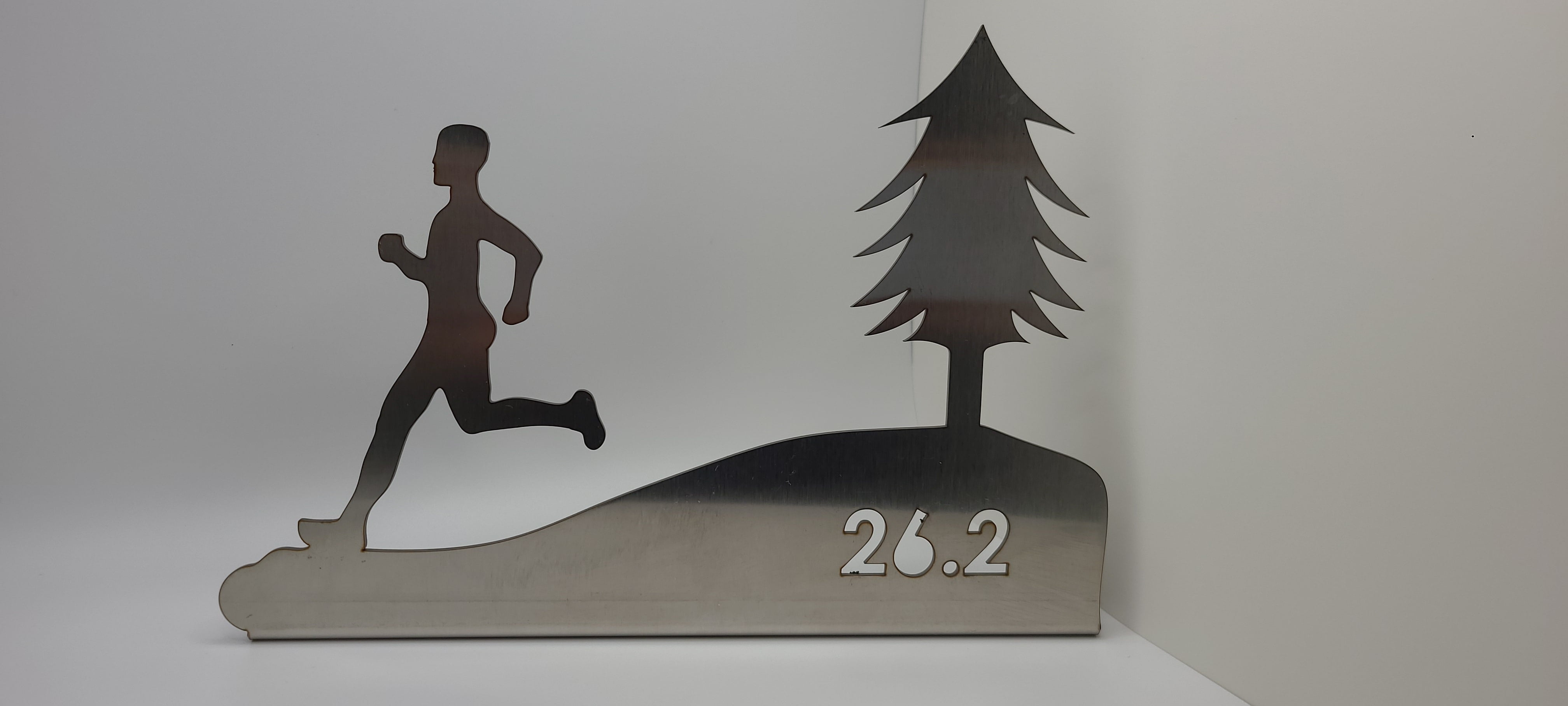 Male Runner Metal Art Desk Sculpture with Full Marathon 26.2 Design