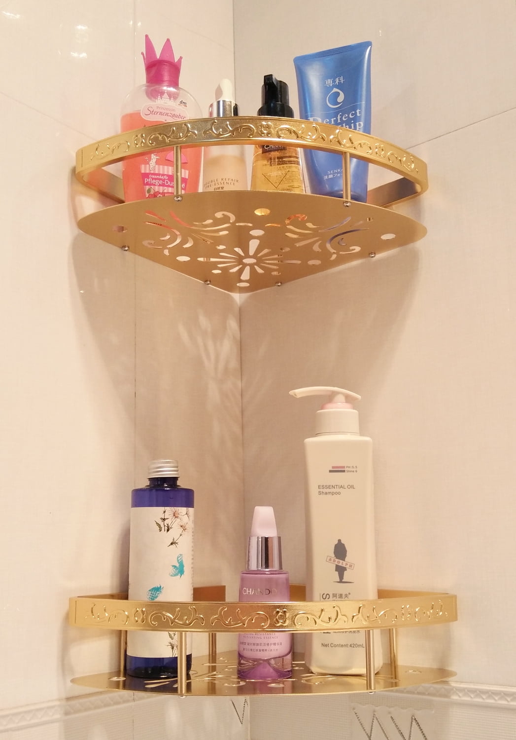 StrongTools Bathroom Shower Shelf Golden Corner Wall Mounted Shower