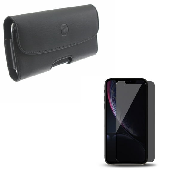 Privacy Screen Protector & Case Belt Clip for iPhone XS 11 Pro ONLY - Tempered Glass Curved Anti-Spy Anti-Peep   Leather Holster Cover Pouch Combo