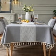 thumbnail image 1 of SAYDY Rectangle Square Tablecloths Knitted Embroidery Textured Tassel Cotton Linen Decorative Oblong Table Cover for Kitchen Dining Room Picnic (55x118 Inch,Grey), 1 of 6