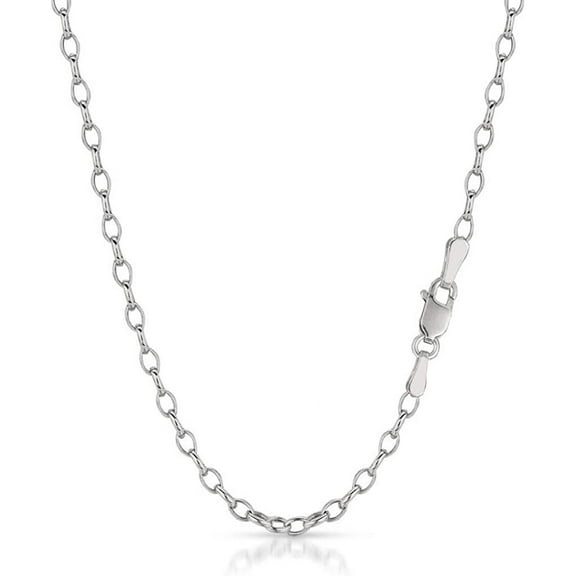 14K White Gold 3mm Oval Rolo Chain, FREE Microfiber Cloth, Belcher Link Mens Womens Necklace and Bracelet, Giorgio Bergamo 18