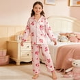thumbnail image 5 of Teen Silk Pajamas for Girls Valentines Day Pjs Long Sleeve Bow Print Button Down Shirt Pajama Sets for Girls 13-14 Years, 5 of 9