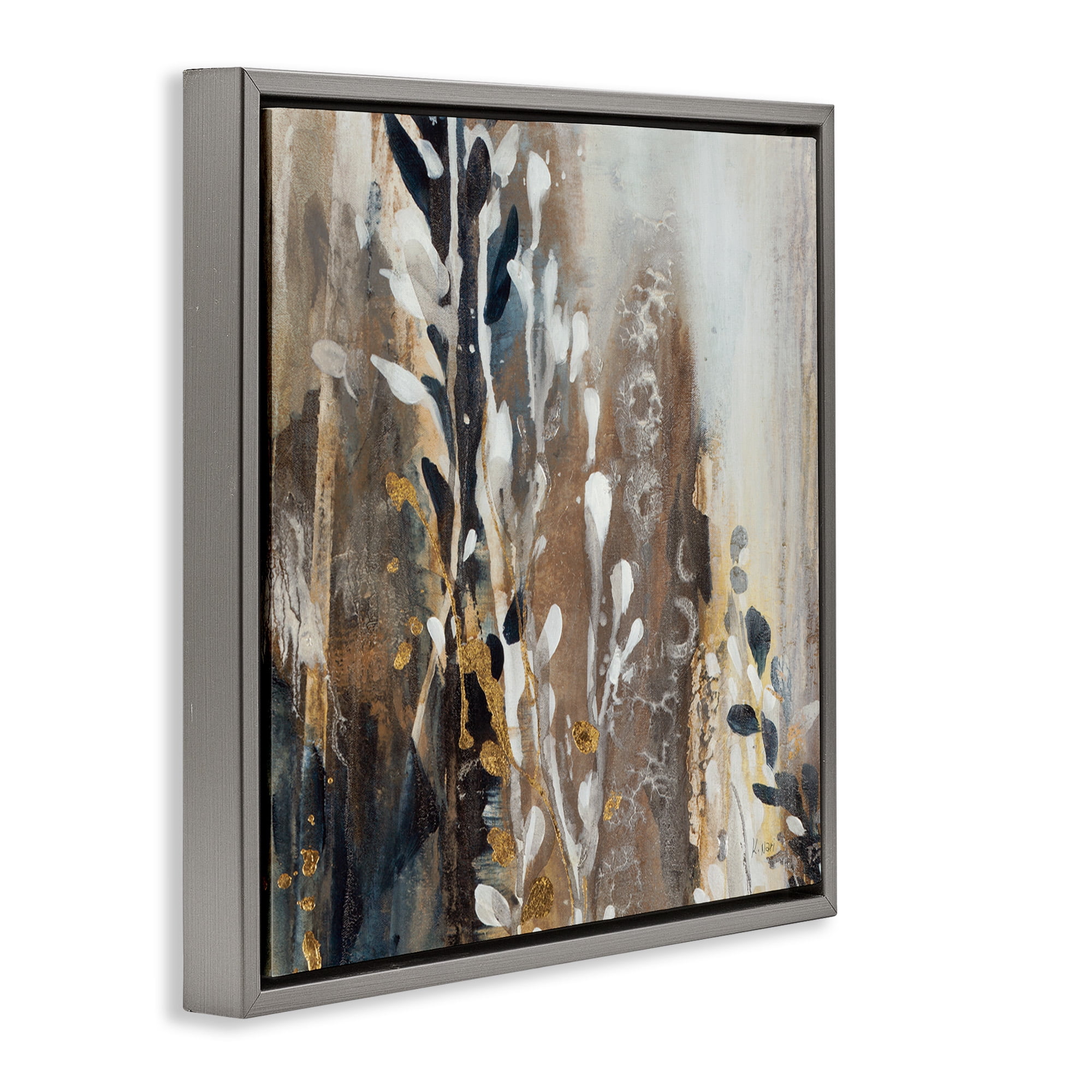 Stupell Industries Abstract Cascading Plants Botanical & Floral Painting Gray Floater Framed Canvas Art Print Wall Art, 18 x 18
