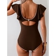 thumbnail image 3 of Traje de baño de una pieza con volantes Aidonger Tummy Control Coffee para mujer, 3 of 5