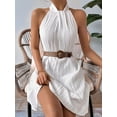 thumbnail image 6 of Women'S Pearl Beaded Halter Twist Sleeveless Pleats Dress A Line Short Dress White XS, 6 of 9