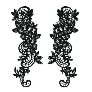 1 Pair Fine Lace Fabric Patches Embroidered Trim Applique Decor Dress Decoration (Black +Silver)