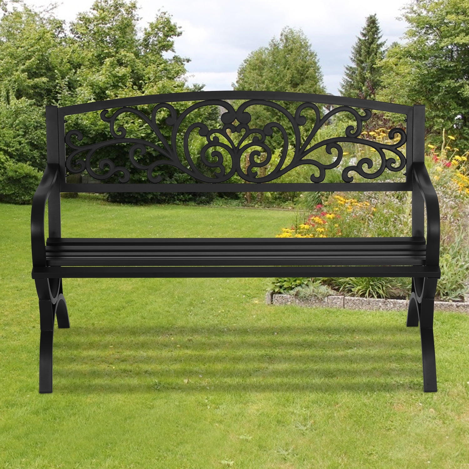 NiamVelo 50in Outdoor Garden Bench Durable Metal Park Bench Porch
