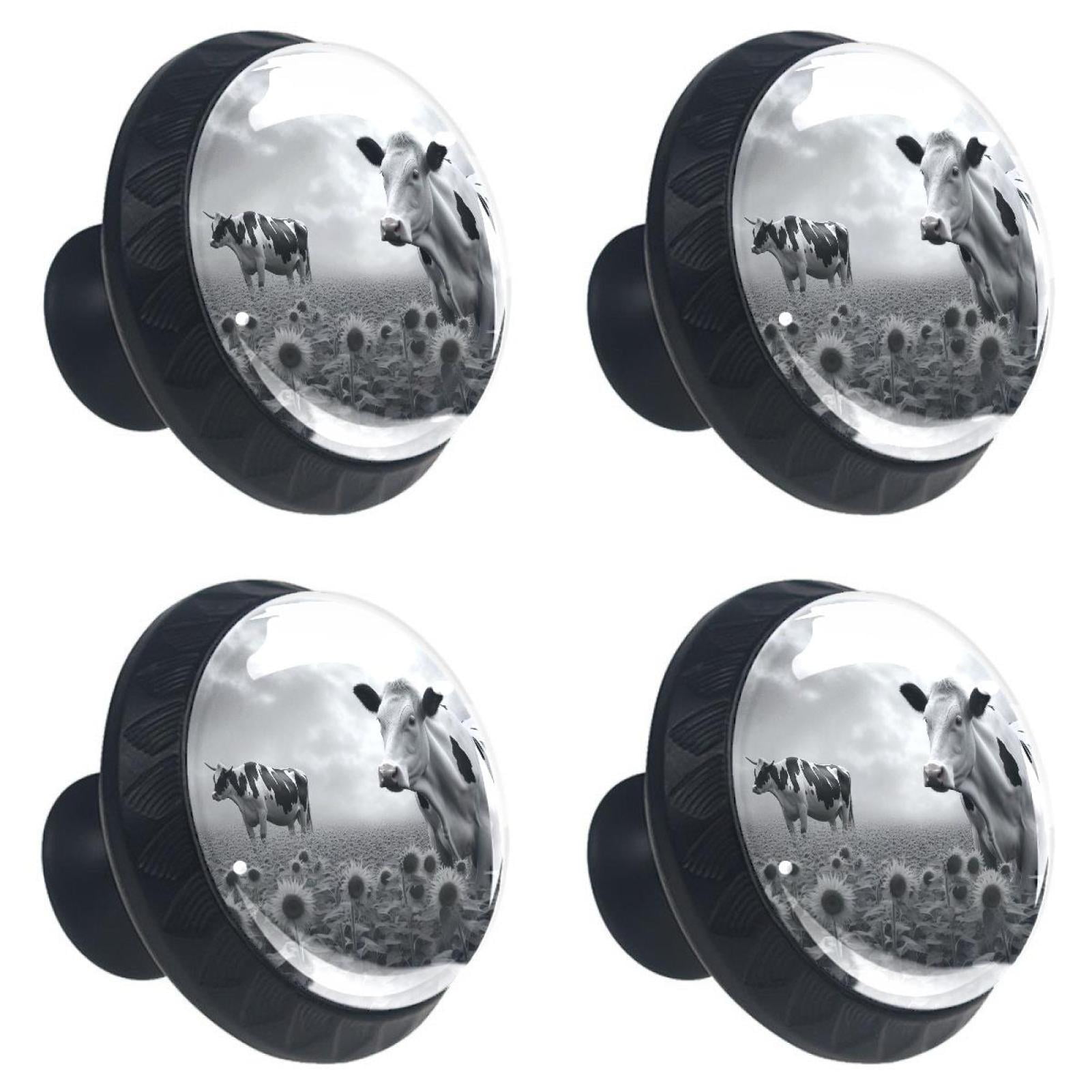 4 Pcs Cow and Sunflower Knobs for Kitchen Cabinet Cupboard Dresser Bookcase Drawer Pulls Handles Round Home Decor