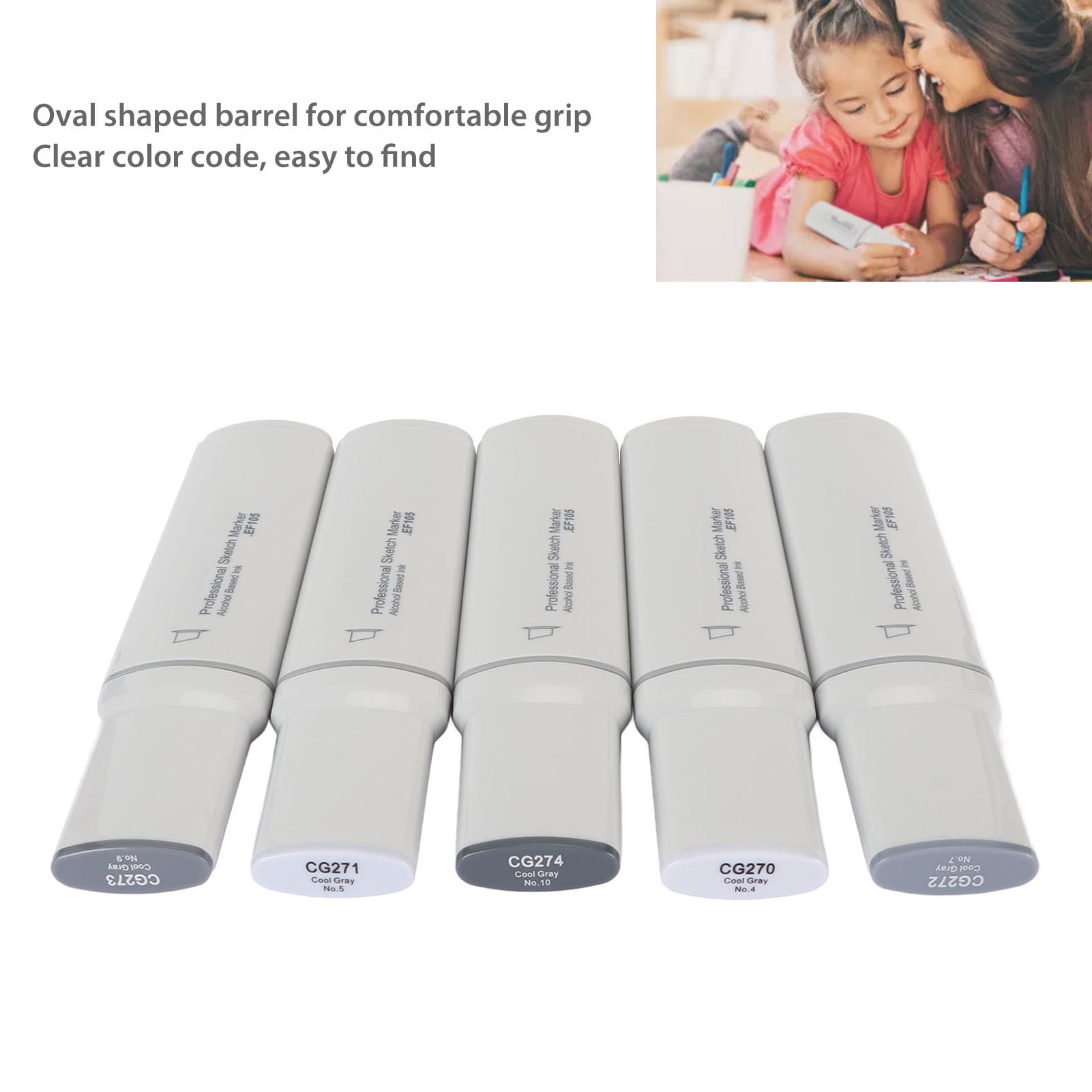 Nieyigj Jumbo Art Markers Large Wide Head Paint Pen Set Fluent Ink Absorption for Painting Drawing Highlighting Rendering Cold Gray Color 5 Count Professional Artist Supplies