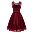 thumbnail image 5 of ClodeEU Women Vintage Princess Floral Lace Cocktail O-Neck Party Bridesmaid Dress Red 4(S), 5 of 6