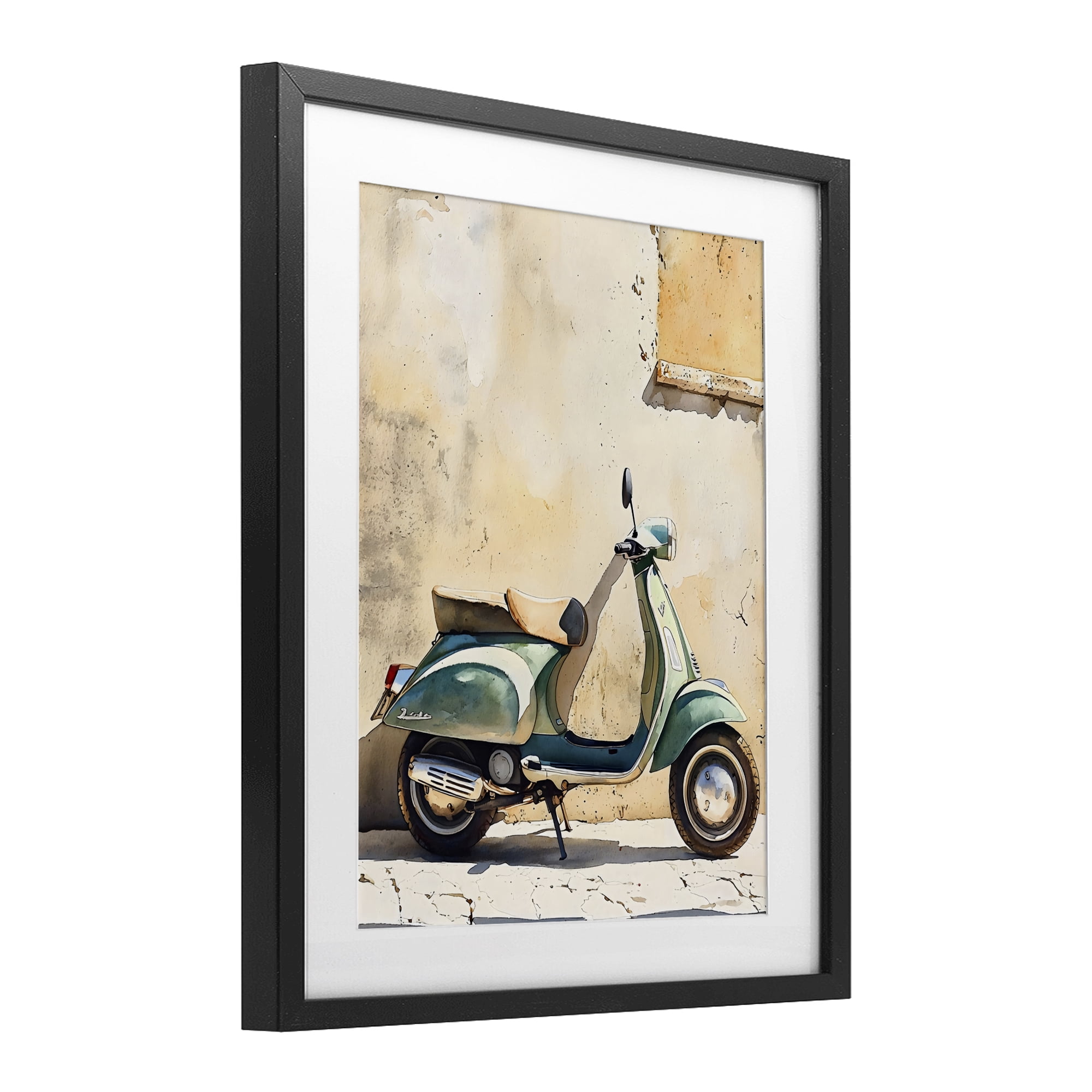 Stupell Industries Vintage Scooter on Italian Street Black Framed Print Under Glass, design by LSR Design Studio