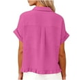 thumbnail image 5 of Posijego Womens Summer Linen Tops Short Sleeve Collared Button down Shirts Business Casual Work Office Blouses, 5 of 9