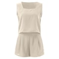 thumbnail image 5 of Curuila Womens Two Piece Set Shorts Suit Solid Color Square Neck Sleeveless Shirts Comfort Casual Outfit Set Beige Size L, 5 of 8