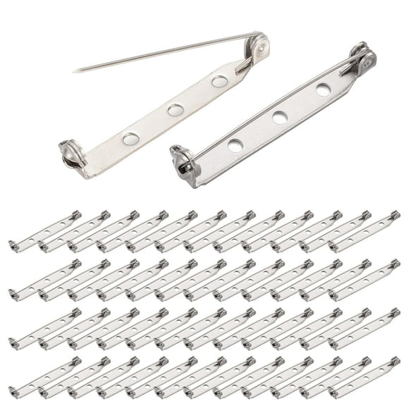 50 Pcs Bar Pins DIY Craft for Jewelry Making DIY Crafts, Silver Tone Pin Back Clasp Brooch Bar Pins Brooch Lock Back Safety Catch Rolling[32mm]