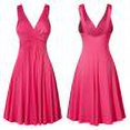 thumbnail image 1 of Robes d'Été Robe de Mode Femmes V-Cou Rétro Froncée Slim Fusée Jupe Robe Rose S, 1 of 5