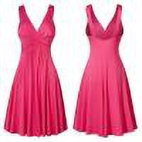 Robes d'Été Robe de Mode Femmes V-Cou Rétro Froncée Slim Fusée Jupe Robe Rose S